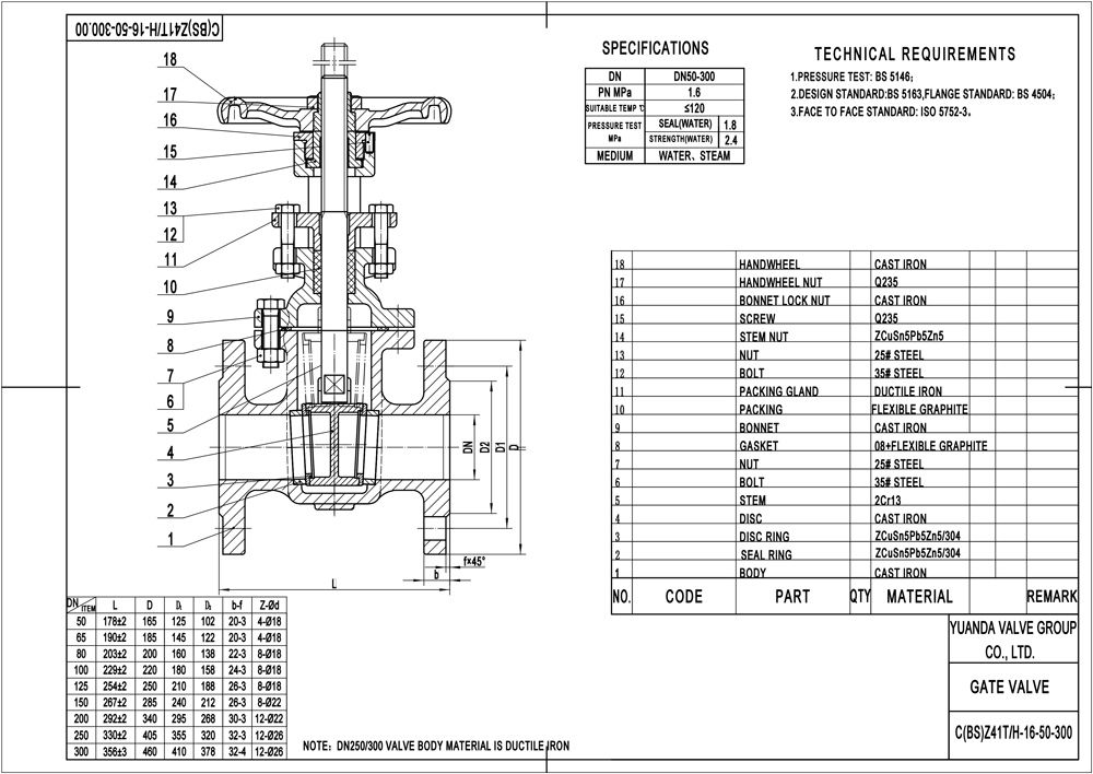 BS5163 Cast Iron Rising Stem Gate Valve